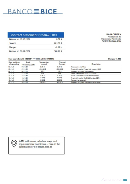 Download Chile Banco Bice bank statement word